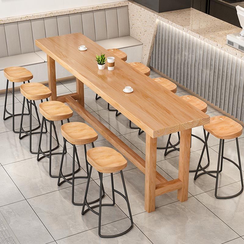 Solid Wood Trestle Cocktail Bar Table Modern Footrest Pub Height Dining Table in Natural