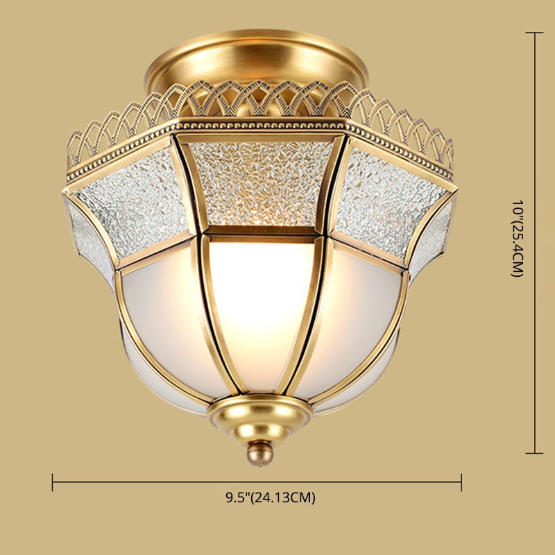 Glass Close to Ceiling Light Traditional Brass Faceted Aisle Semi Mount Lighting