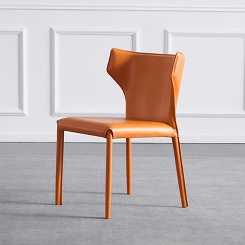 Modern Wingback Side Chair Leather Armless Dining Chair with Metal Legs