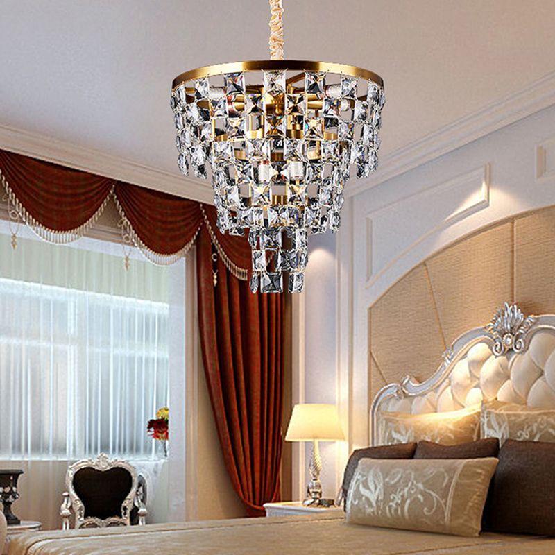 Gold Tapered Chandelier Lighting Postmodern 8/11 Lights K9 Crystal Ceiling Suspension Lamp