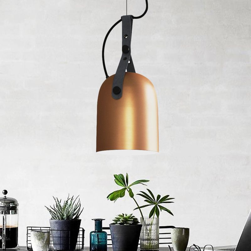 Elongated Dome Kitchen Ceiling Lamp Factory Iron 1 Head Black/Copper/Silver Hanging Light Fixture with Strap Handle