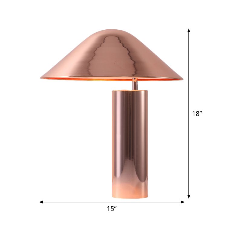 2 Bulbs Living Room Table Light Modern Rose Gold Nightstand Lamp with Conical Metal Shade