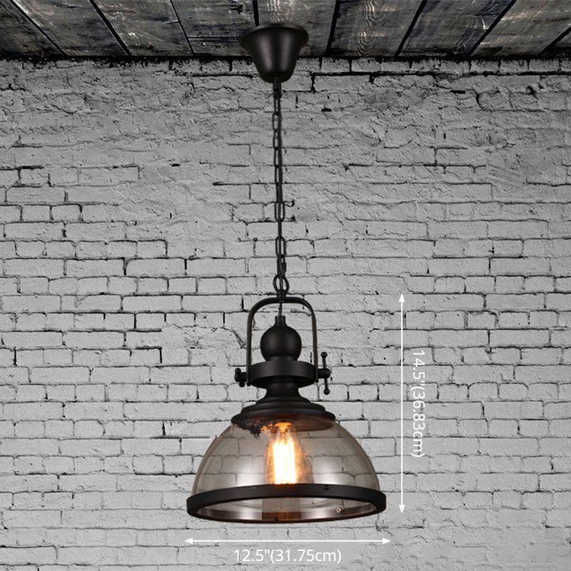 1 Light Dome Ceiling Light Industrial Glass Hanging Pendant Lights for Coffee Shop