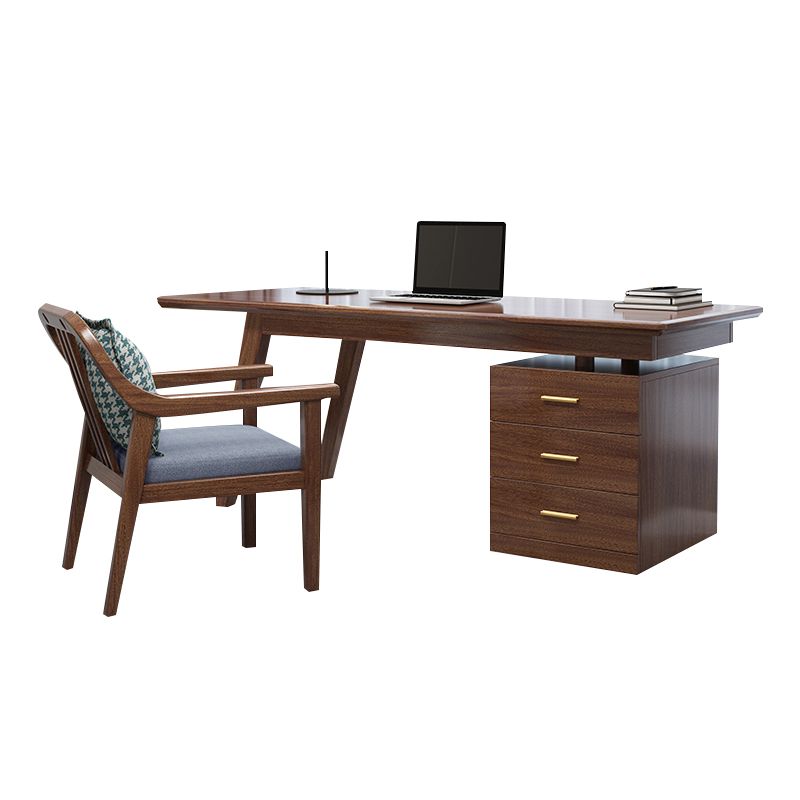 Walnut Brown Bedroom Computer Desk Modern Style Rectangular with 3 Drawers