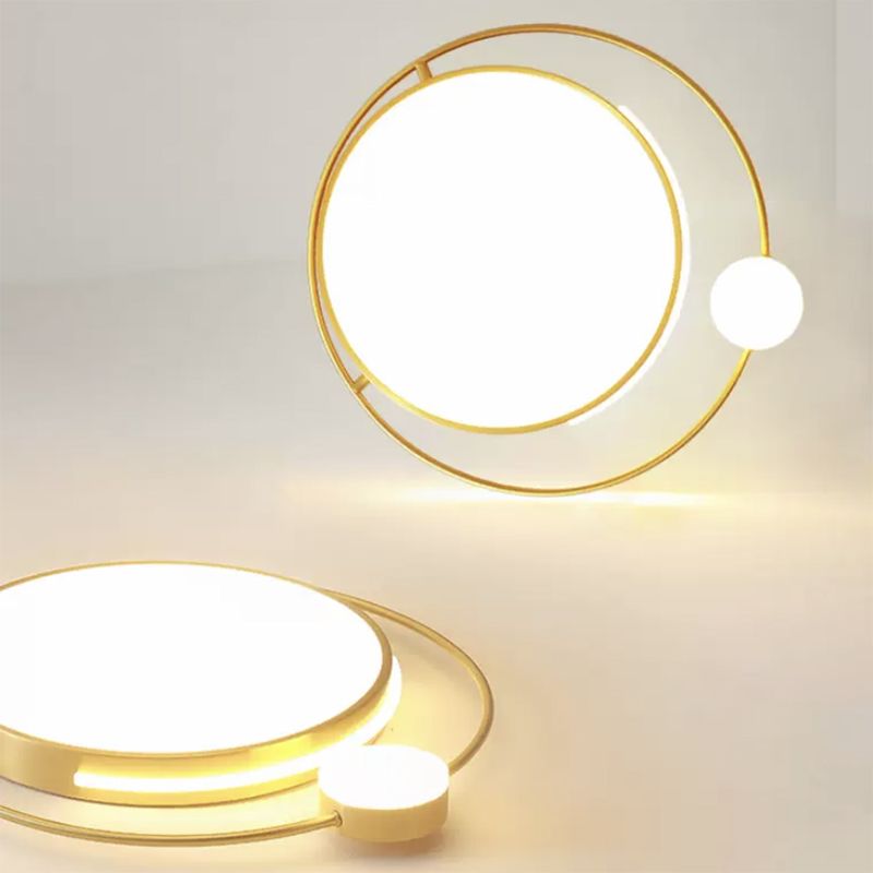 Circle Shape Flush Light Modern Style Metal 2 Lights Flush Mount in Gold