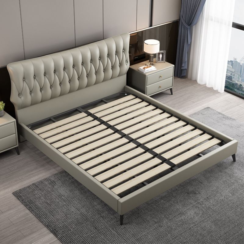 Contemporary Grey Upholstered Rectangular Headboard Standard Bed