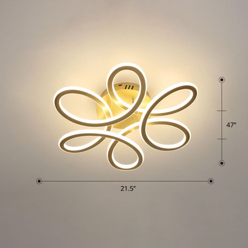 Simplicity Floral Semi Mount Lighting Metal Bedroom LED Ceiling Flush Light Fixture