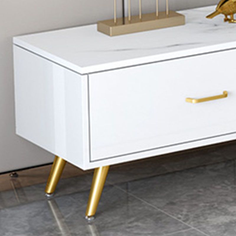 Modern TV Media Stand with Gold Metal Legs Stone Top Media Console with Drawers