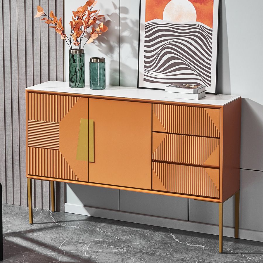 Stone Credenza Contemporary Style Side Board with Drawers and Cabinets