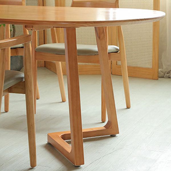 Oval Pine Solid Wood Table Modern Double Pedestal Dining Table with Wooden Base