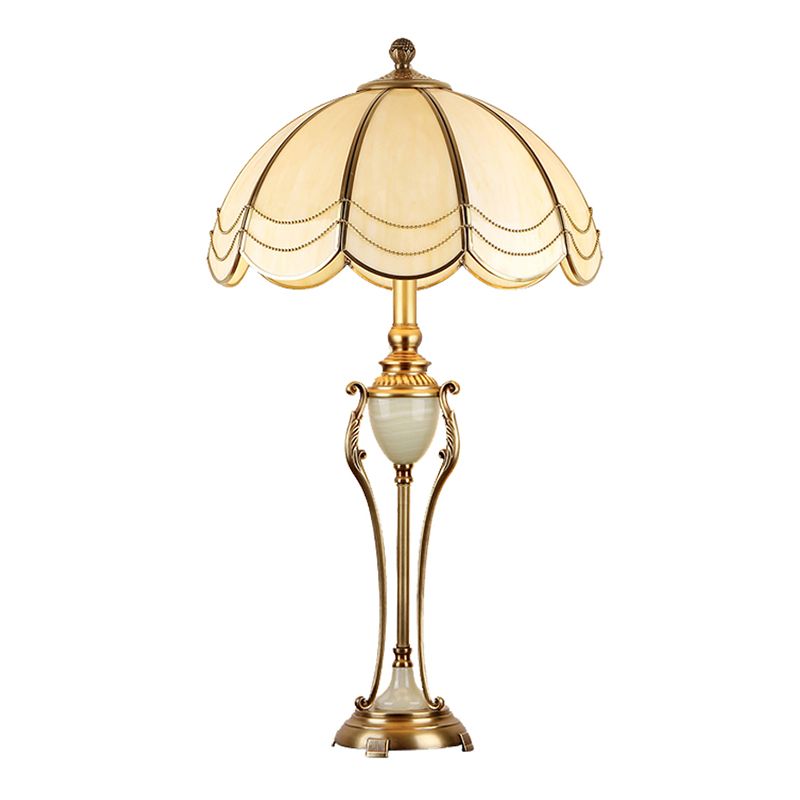 Metal Bronze Night Light Font Shaped 1 Bulb Traditional Table Lamp with Scalloped Lampshade