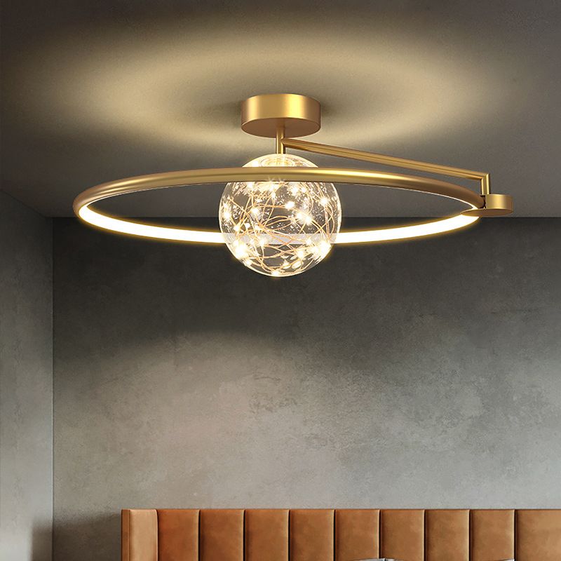 ANILLO Círculo Semi Flush Mount Lighture Simplicidad moderna Luz de montaje de techo Fixtura para dormitorio