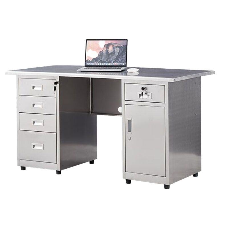 Rectangular Shaped Office Desk Stainless Steel for Office in Silver