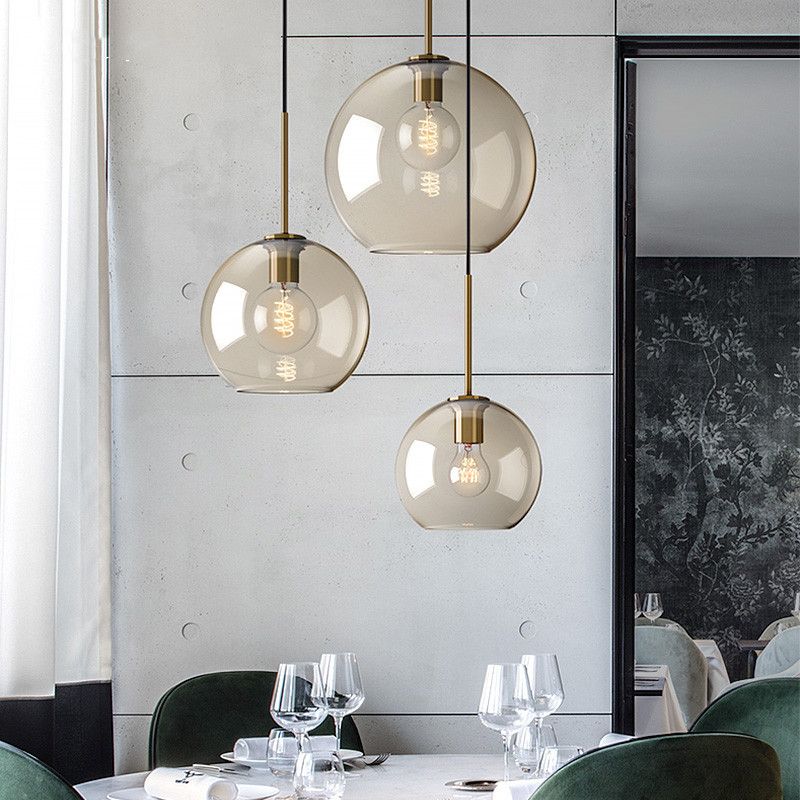 1-Light Pendant Lamp Vintage Cafe Hanging Light with Geometric Glass Shade in Brass