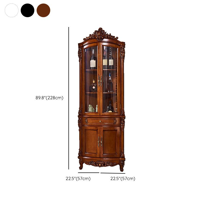 Traditional Oil Oak Display Stand Glass Doors Hutch Buffet with Doors