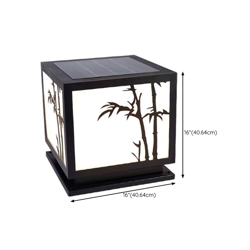 Square Shape Metal Outdoor Lights Modern Style 1 Light Solar Pillar Lamp in Black