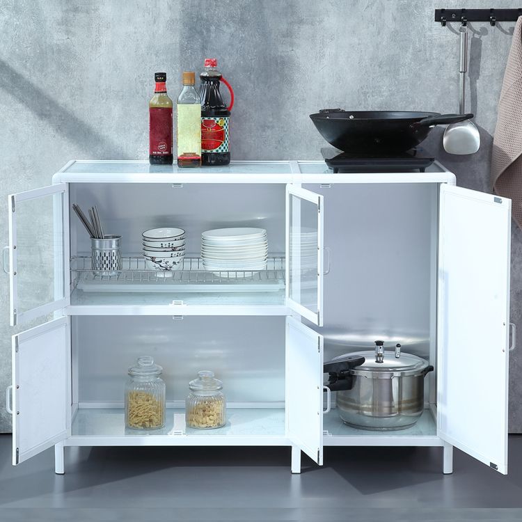 Modern Kitchen White Buffet Sideboard Cabinets Metal Glass Doors Buffet Stand