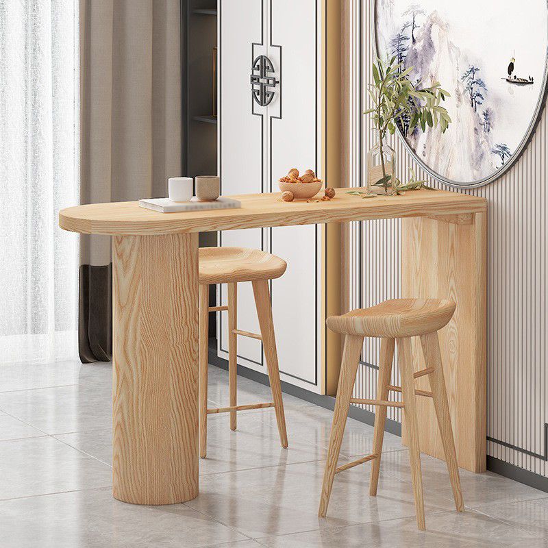 Pine Wood Bar Dining Table Contemporary Bar Table with Sled Base