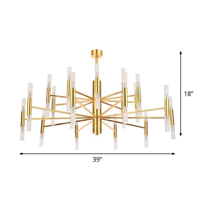 Metallic 2-Tier Slim Tube Pendant Minimalist 40-Head Ceiling Chandelier in Brass for Living Room