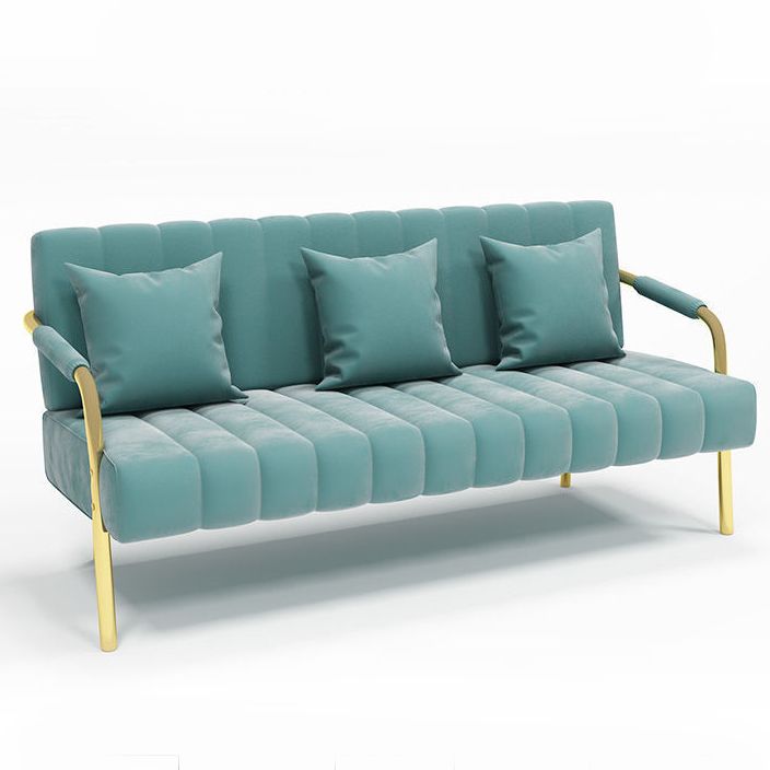 Contemporary Glam Sofa with Sewn Pillow Back and Golden Legs for Apartment