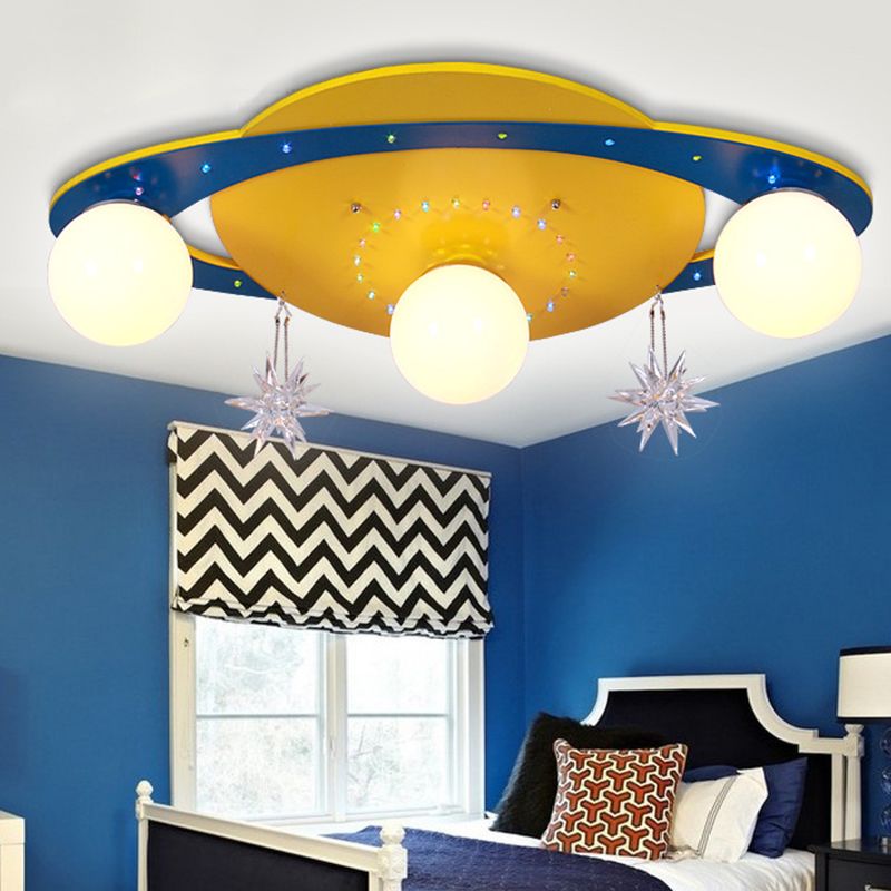 Living Room UFO Flush Mount Ceiling Light Metal Designer Ceiling Light in Yellow