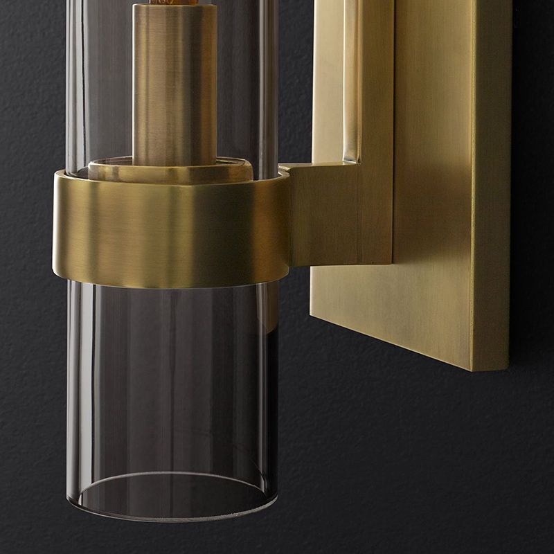 Metal Postmodern Wall Sconce Cylinder Shape Vanity Lamp with Glass Shade for Bathroom