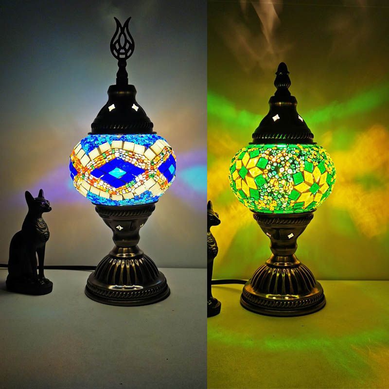 1 Head Handmade Multicolored Glass Table Light Moroccan Lantern Bedroom Night Lamp