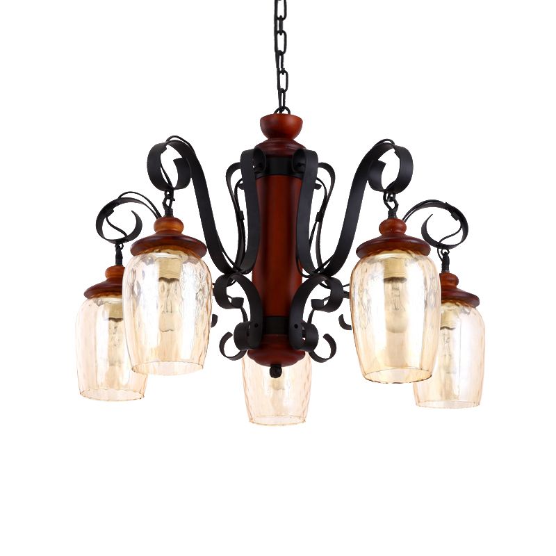 5 Lights Cylinder Ceiling Pendant Light with 27.5" Metal Chain Country Suspension Light in Black