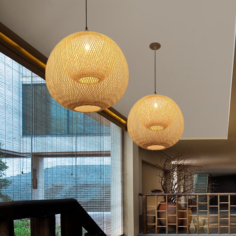 Luce a soffitto artigianale Bamboo cinese 1 lampadina BEIGE Apparecchio di illuminazione sospesa