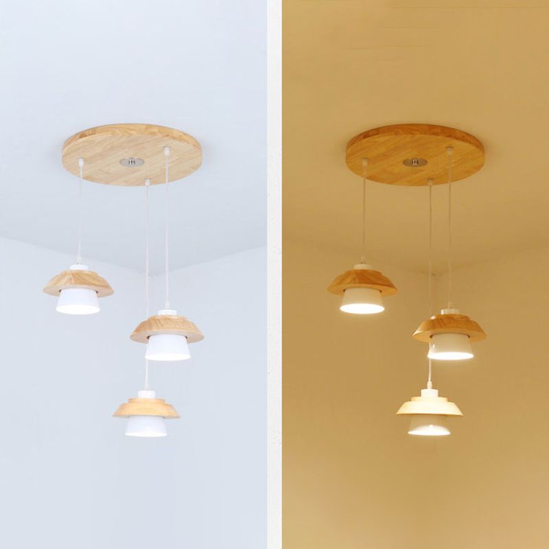 Wood Minimalism Hanging Ceiling Light Cone Pendant Light for Dining Room