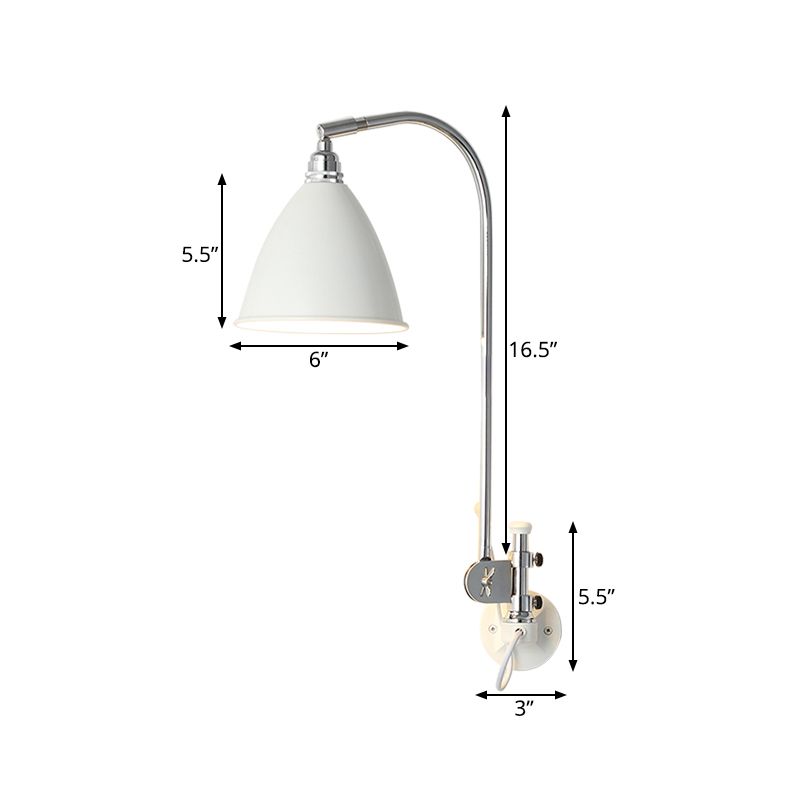 1 Bulb Bedroom Wall Lamp Modern White Sconce Light Fixture with Cone Metal Shade