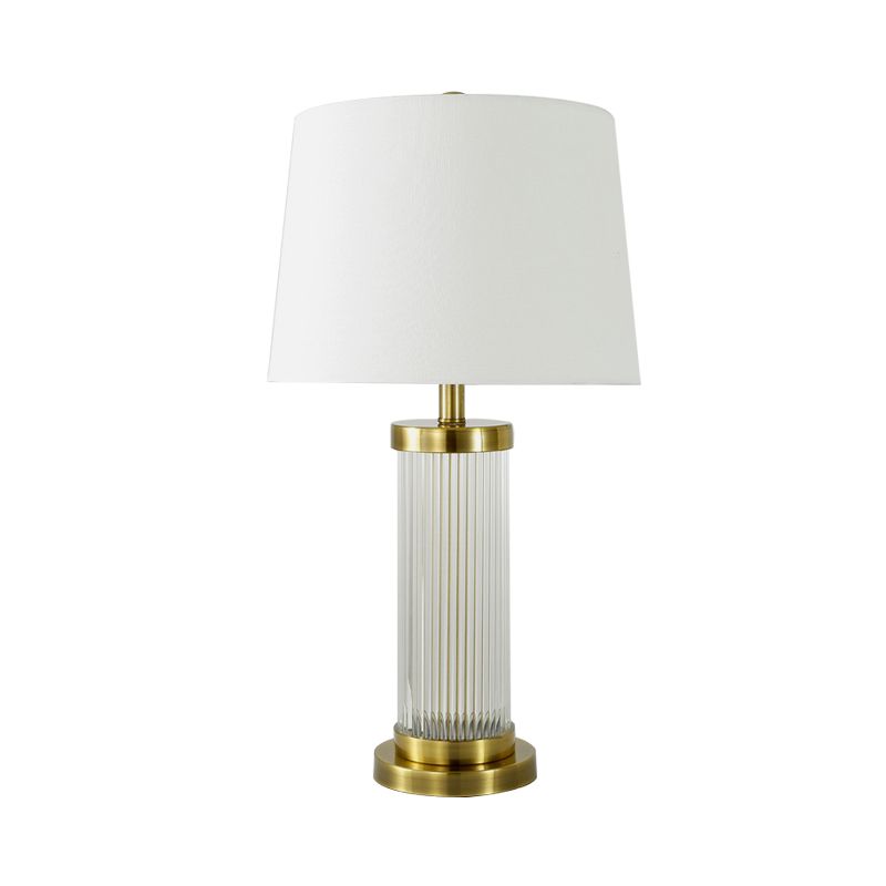 Contemporary 1 Bulb Table Light Gold Wide Flare Small Desk Lamp with Fabric Shade