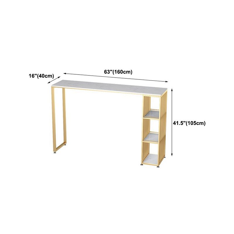 Artificial Marble Rectangle Bar Table Luxurious Bar Table with Double Pedestal in Gold