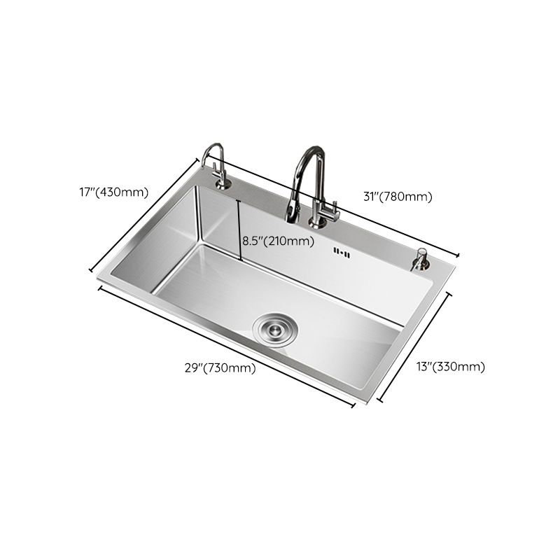 Stainless Steel Drop-In Kitchen Sink Single Bowl Sink with 3 Holes