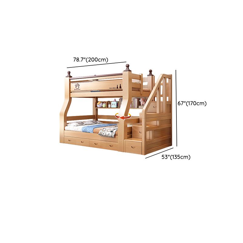 Natural Solid Wood Bunk Bed Storage No Theme Kids Bed with Mattress