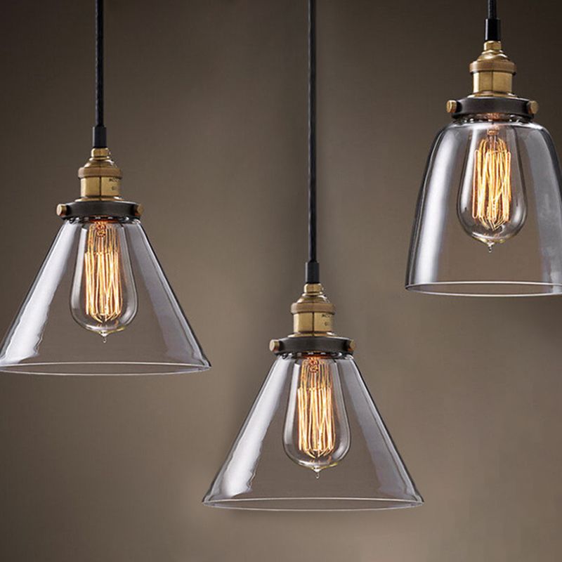 Cône Cone Pendant Lights Industrial Plafond Lights Verre 1 Light Hanging Lights