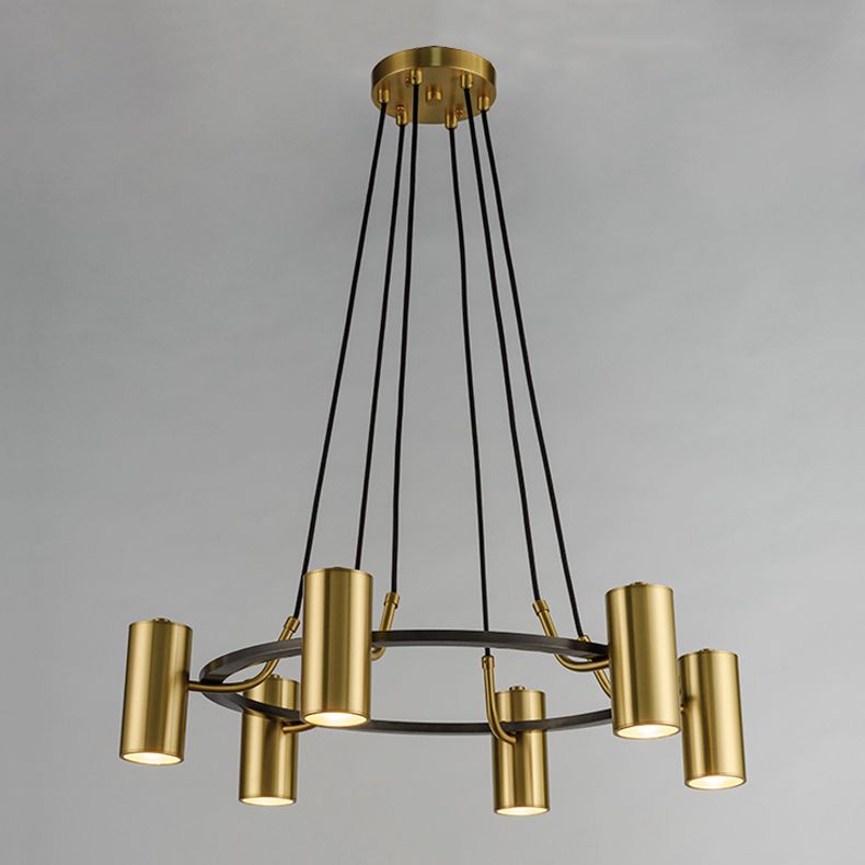 Postmodern Style Metal Chandelier Light Fixture Gold Cylinder Pendant Light