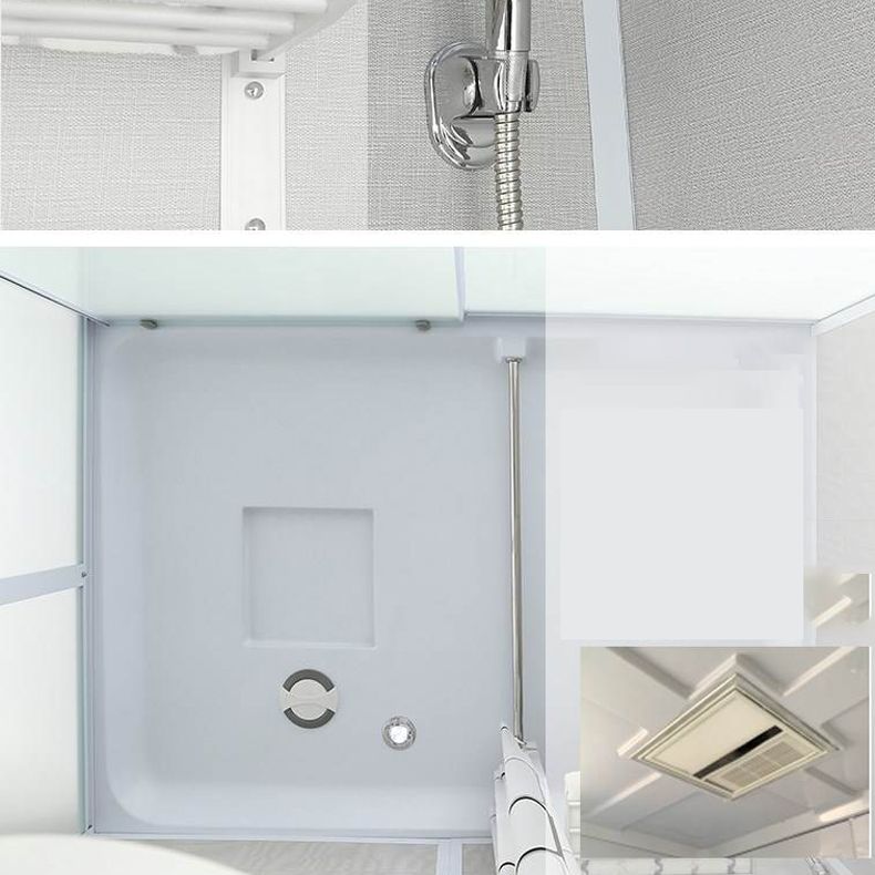 Single Sliding White Shower Kit Rectangle Frosted Shower Stall