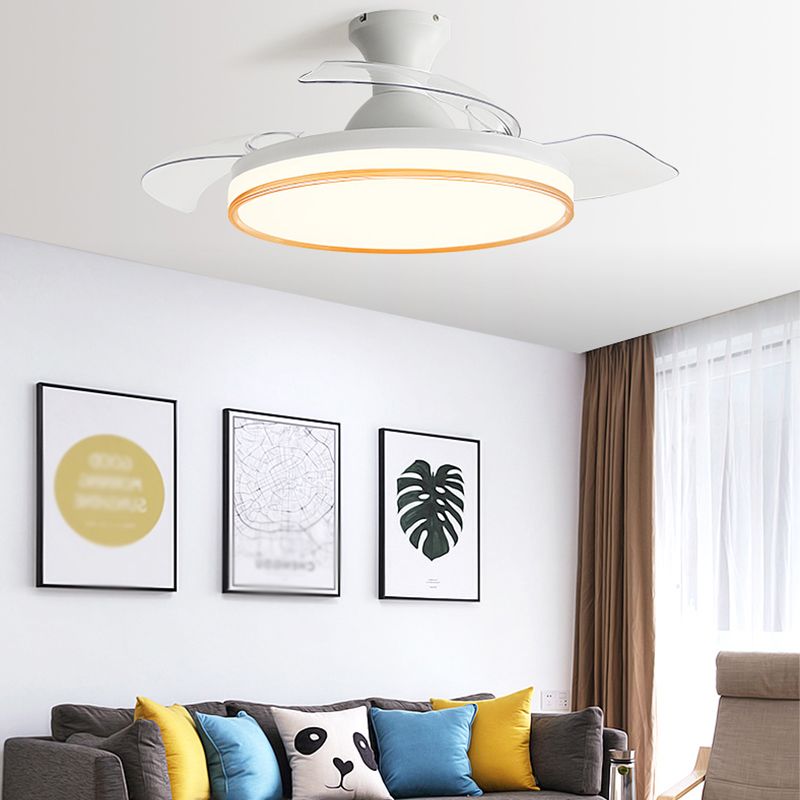 Modern Invisible Blade Fan Lamp Dining Room Circular LED Semi Flush Ceiling Light