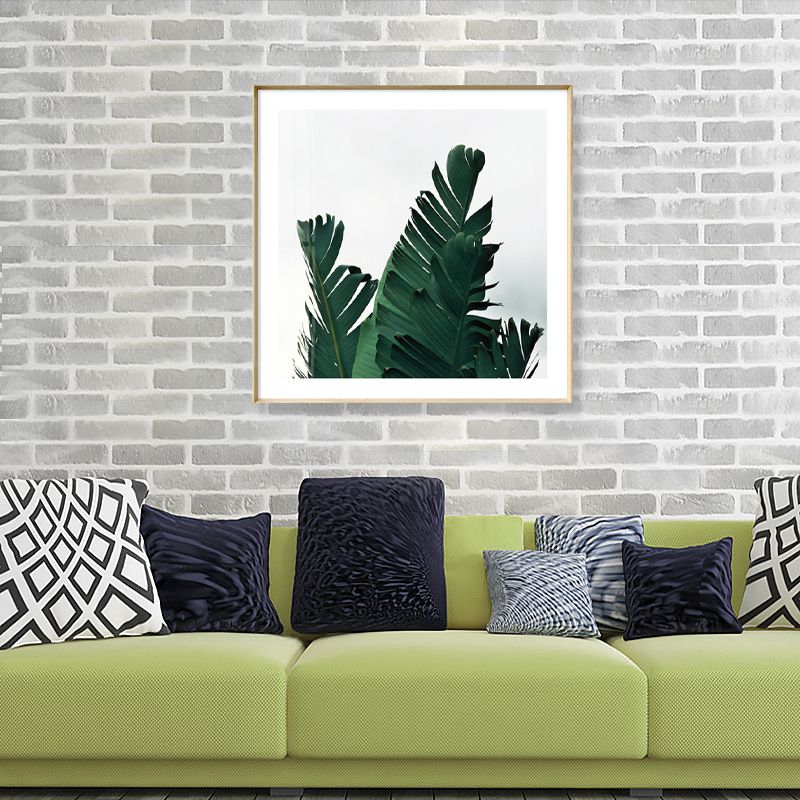 Green Banana Leaves Canvas Print Botanical Tropix Textured Wall Art for Dining Room