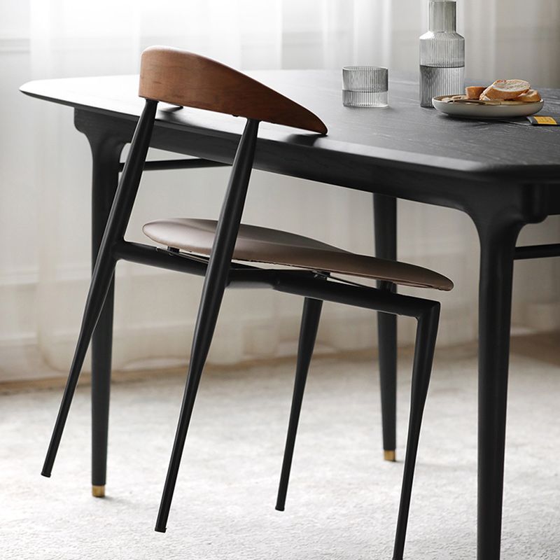 Armless Dining Chairs Industrial Faux Leather Side Chairs for Dining Room