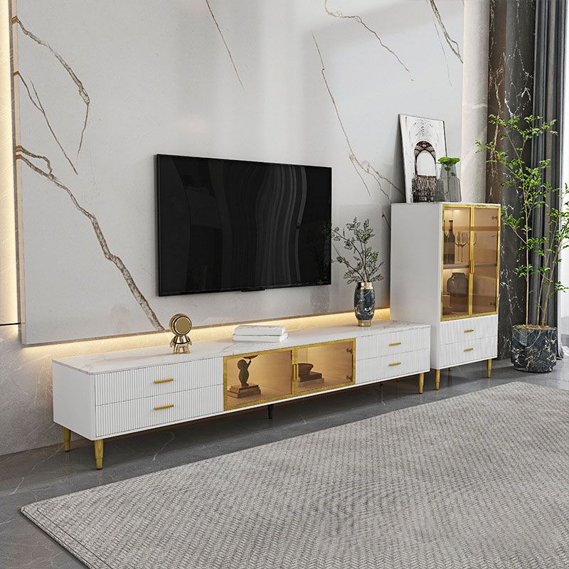 Enclosed Storage Media Console Stone TV Stand Console for Living Room