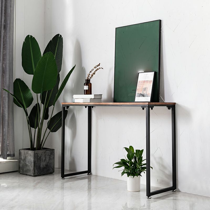 Dark Brown Solid Wood Top Console Table with Metal  Sled Legs