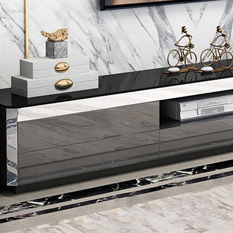 Glass TV Media Console Open Storage TV Stand for Living Room