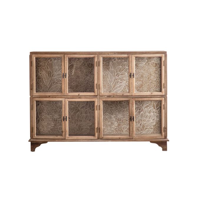 Traditional Wood Display Stand Glass Doors Storage Cabinet with Doors