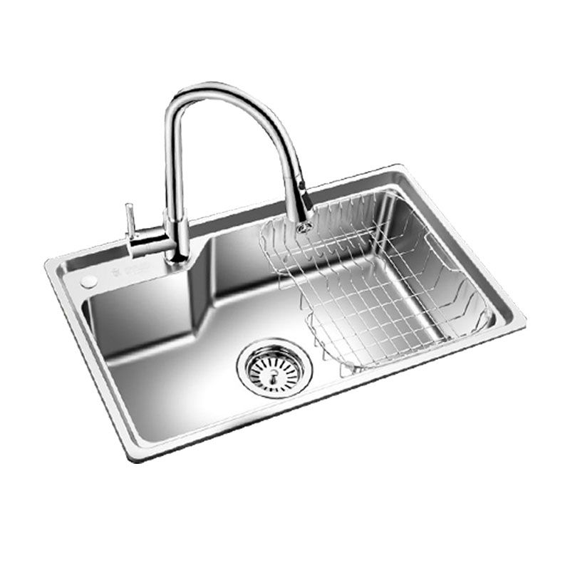 Contemporary Style Kitchen Sink Stainless Steel 2 Holes Drop-In Kitchen Sink