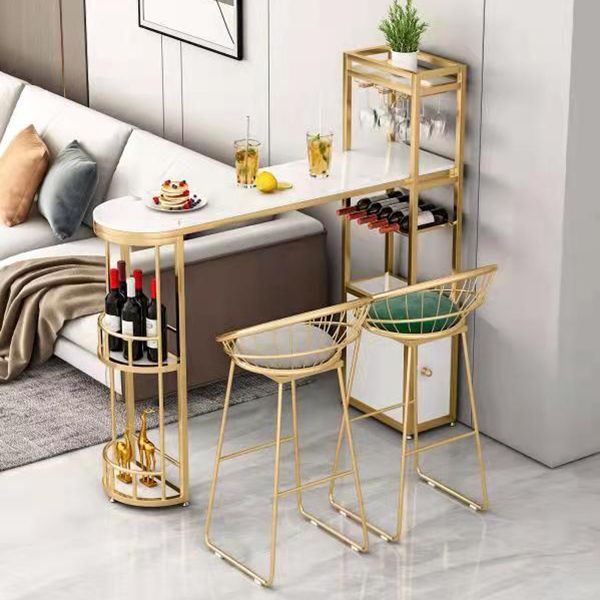 Modern Bar Table Artificial Marble Pub Table with Shelf, Only Table