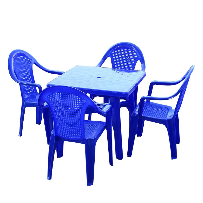 Contemporary Plastic Patio Table Round/Rectangle with Umbrella Hole for Outdoor