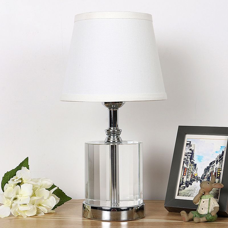 1 Head Bedroom Table Light Modernism White Night Lighting with Cylinder Clear K9 Crystal