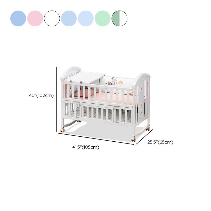 Convertible Baby Crib Wheels Wood Nursery Bed with Adjustable Height